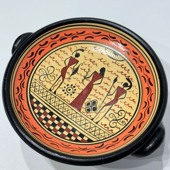 Vintage Hand Made Savas Ceramics Rhodes Small Pedestal Bowl Greek Figures (A9) - Picture 9 of 16